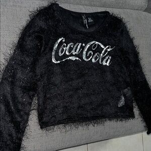 Coca-Cola Black Fuzzy Top with Sequin Logo